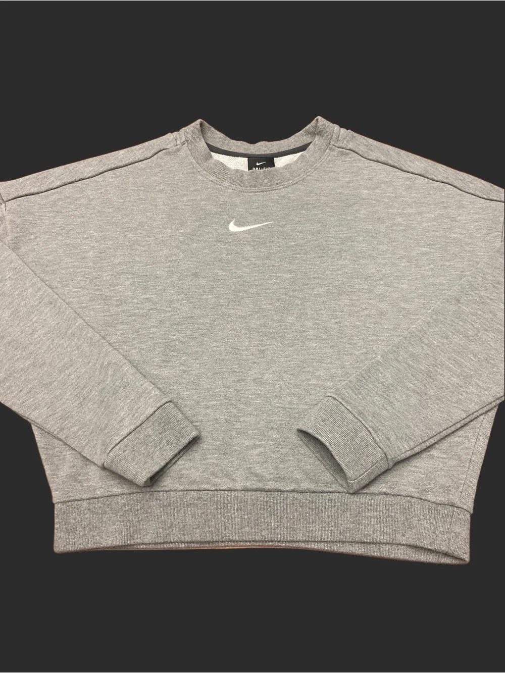 Nike Dri-Fit Backless Cutout Cropped Sweatshirt Embroidered Logo Heather Gray- S